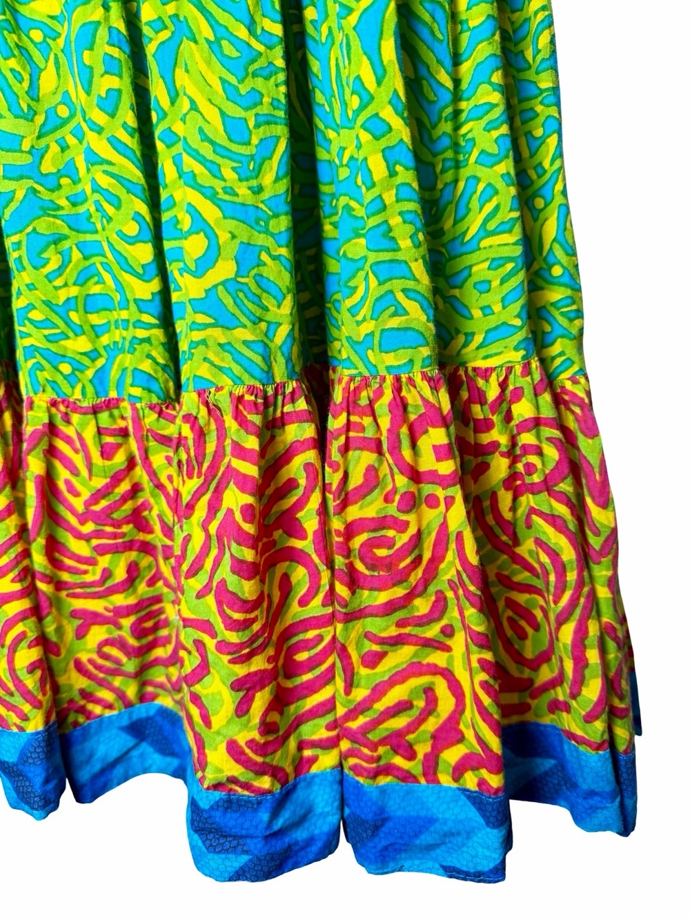 RAV-E Colorful Tiered Midi Dress XL Boho Art to Wear Button Front Resort - Picture 9 of 15